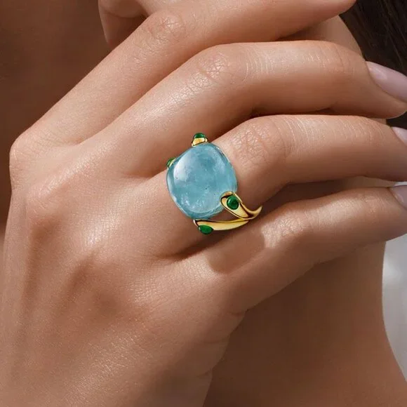 Art Deco Topaz Sapphire Golden Split Shank Ring (Size 7) - Picture 2 of 8